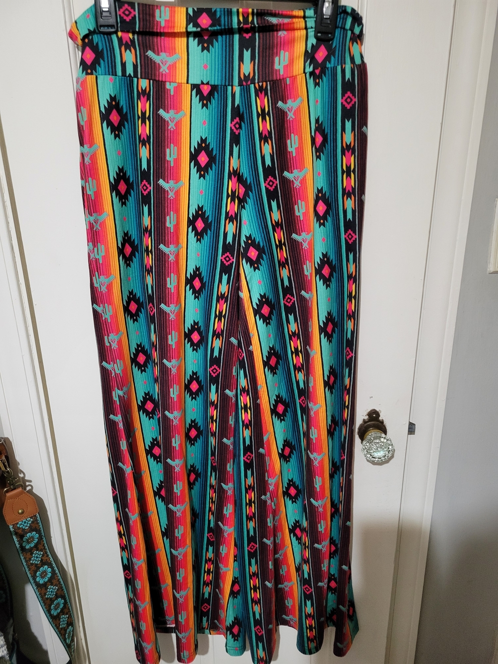Crazy Train Turquoise & Black Aztec Wide Leg Pants